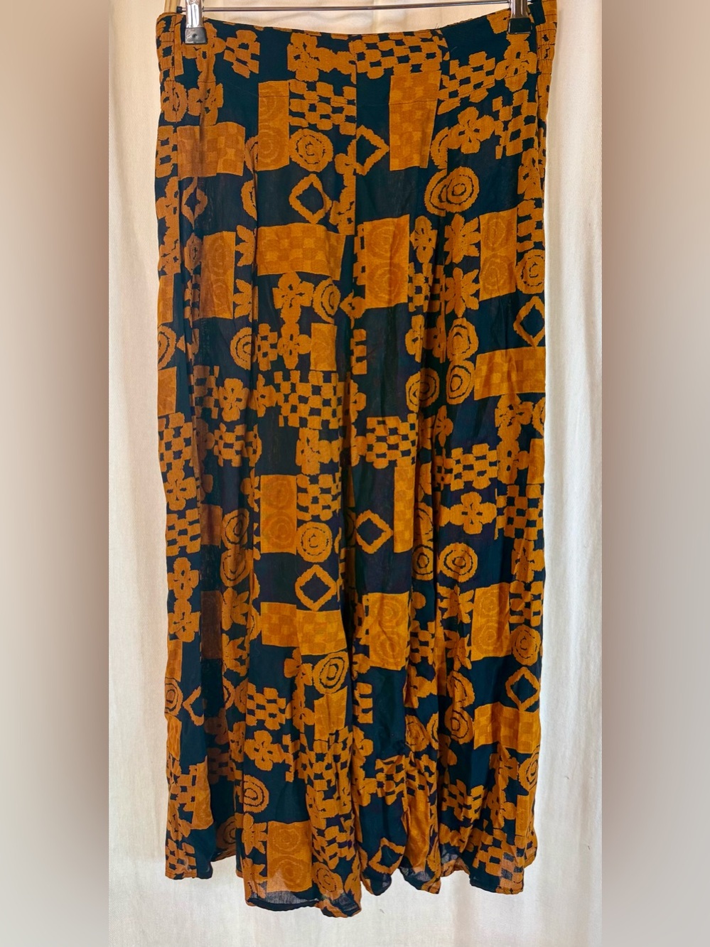 Carole Little Black Maxi Skirt with Rust Geometric Print